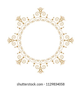 
Decorative round frame for design with floral ornament. A template for printing postcards, invitations, books, for textiles, engraving, wooden furniture, forging. Vector.
