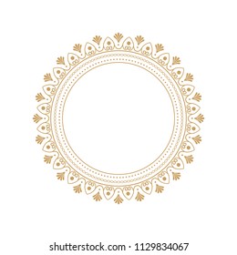 
Decorative round frame for design with floral ornament. A template for printing postcards, invitations, books, for textiles, engraving, wooden furniture, forging. Vector.
