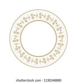 Decorative round frame for design with floral ornament. A template for printing postcards, invitations, books, for textiles, engraving, wooden furniture, forging. Vector.