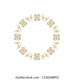 Decorative round frame for design with floral ornament. A template for printing postcards, invitations, books, for textiles, engraving, wooden furniture, forging. Vector.