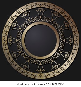 Decorative round frame for design with floral ornament. A template for printing postcards, invitations, books, for textiles, engraving, wooden furniture, forging. Vector.