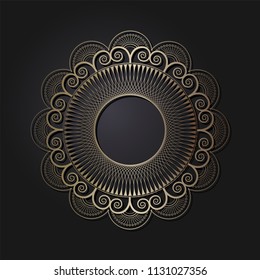 Decorative round frame for design with floral ornament. A template for printing postcards, invitations, books, for textiles, engraving, wooden furniture, forging. Vector.