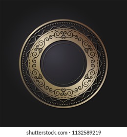 Decorative round frame for design with floral ornament. A template for printing postcards, invitations, books, for textiles, engraving, wooden furniture, forging. Vector.