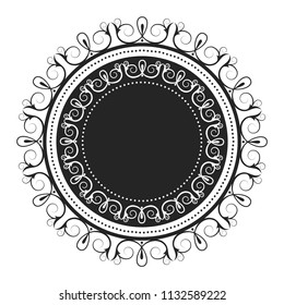Decorative round frame for design with floral ornament. A template for printing postcards, invitations, books, for textiles, engraving, wooden furniture, forging. Vector.