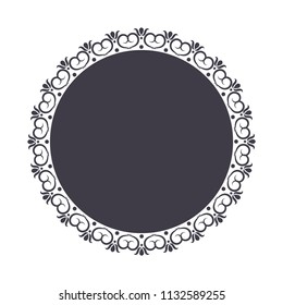 Decorative round frame for design with floral ornament. A template for printing postcards, invitations, books, for textiles, engraving, wooden furniture, forging. Vector.