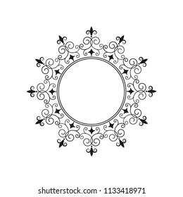 
Decorative round frame for design with floral ornament. A template for printing postcards, invitations, books, for textiles, engraving, wooden furniture, forging. Vector.
