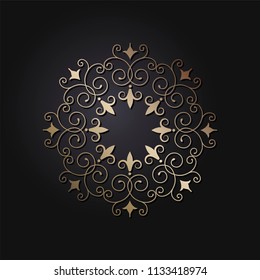 
Decorative round frame for design with floral ornament. A template for printing postcards, invitations, books, for textiles, engraving, wooden furniture, forging. Vector.
