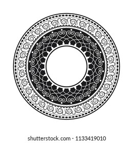 Decorative round frame for design with floral ornament. A template for printing postcards, invitations, books, for textiles, engraving, wooden furniture, forging. Vector.