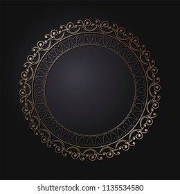 Decorative round frame for design with floral ornament. A template for printing postcards, invitations, books, for textiles, engraving, wooden furniture, forging. Vector.