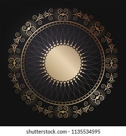 Decorative round frame for design with floral ornament. A template for printing postcards, invitations, books, for textiles, engraving, wooden furniture, forging. Vector.