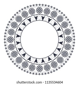 Decorative round frame for design with floral ornament. A template for printing postcards, invitations, books, for textiles, engraving, wooden furniture, forging. Vector.