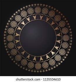 Decorative round frame for design with floral ornament. A template for printing postcards, invitations, books, for textiles, engraving, wooden furniture, forging. Vector.