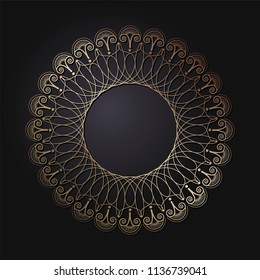 Decorative round frame for design with floral ornament. A template for printing postcards, invitations, books, for textiles, engraving, wooden furniture, forging. Vector.