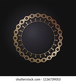 Decorative round frame for design with floral ornament. A template for printing postcards, invitations, books, for textiles, engraving, wooden furniture, forging. Vector.