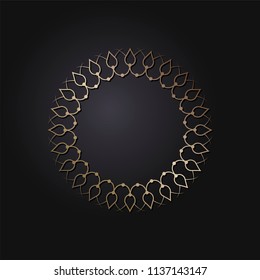 Decorative round frame for design with floral ornament. A template for printing postcards, invitations, books, for textiles, engraving, wooden furniture, forging. Vector.