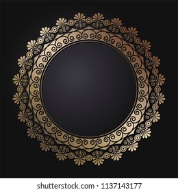 Decorative round frame for design with floral ornament. A template for printing postcards, invitations, books, for textiles, engraving, wooden furniture, forging. Vector.