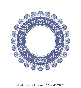 Decorative round frame for design with floral ornament. A template for printing postcards, invitations, books, for textiles, engraving, wooden furniture, forging. Vector.
