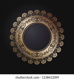 Decorative round frame for design with floral ornament. A template for printing postcards, invitations, books, for textiles, engraving, wooden furniture, forging. Vector.
