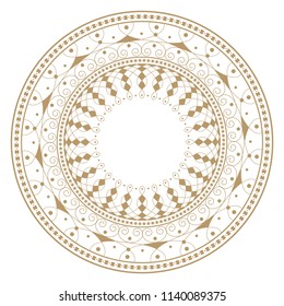 Decorative round frame for design with floral ornament. A template for printing postcards, invitations, books, for textiles, engraving, wooden furniture, forging. Vector.