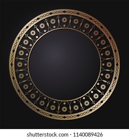 Decorative round frame for design with floral ornament. A template for printing postcards, invitations, books, for textiles, engraving, wooden furniture, forging. Vector.