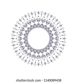 Decorative round frame for design with floral ornament. A template for printing postcards, invitations, books, for textiles, engraving, wooden furniture, forging. Vector.