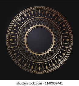 
Decorative round frame for design with floral ornament. Circle frame. A template for printing postcards, invitations, books, for textiles, engraving, wooden furniture, forging. Vector.
