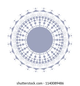 Decorative round frame for design with floral ornament. A template for printing postcards, invitations, books, for textiles, engraving, wooden furniture, forging. Vector.