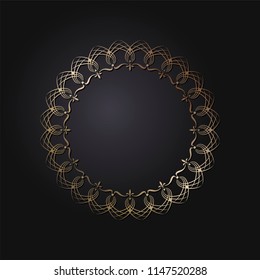 Decorative round frame for design with floral ornament. A template for printing postcards, invitations, books, for textiles, engraving, wooden furniture, forging. Vector.