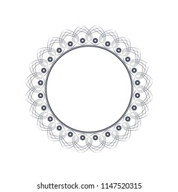Decorative round frame for design with floral ornament. A template for printing postcards, invitations, books, for textiles, engraving, wooden furniture, forging. Vector.
