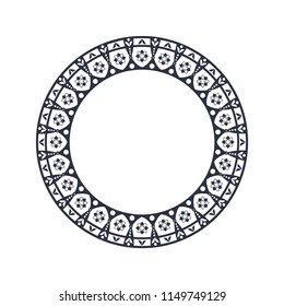 
Decorative round frame for design with floral ornament. A template for printing postcards, invitations, books, for textiles, engraving, wooden furniture, forging. Vector.
