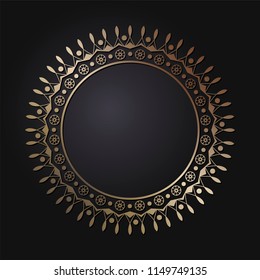 
Decorative round frame for design with floral ornament. A template for printing postcards, invitations, books, for textiles, engraving, wooden furniture, forging. Vector.
