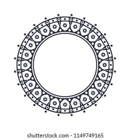 
Decorative round frame for design with floral ornament. A template for printing postcards, invitations, books, for textiles, engraving, wooden furniture, forging. Vector.
