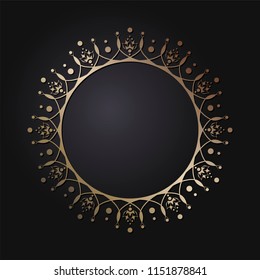 Decorative round frame for design with floral ornament. A template for printing postcards, invitations, books, for textiles, engraving, wooden furniture, forging. Vector.