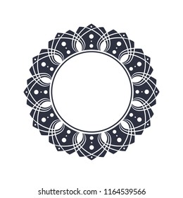 Decorative round frame for design with floral ornament. A template for printing postcards, invitations, books, for textiles, engraving, wooden furniture, forging. Vector.
