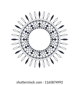 Decorative round frame for design with floral ornament. A template for printing postcards, invitations, books, for textiles, engraving, wooden furniture, forging. Vector.