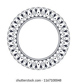 Decorative round frame for design with floral ornament. A template for printing postcards, invitations, books, for textiles, engraving, wooden furniture, forging. Vector.