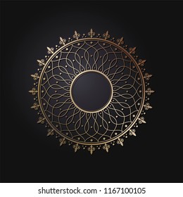 Decorative round frame for design with floral ornament. A template for printing postcards, invitations, books, for textiles, engraving, wooden furniture, forging. Vector.