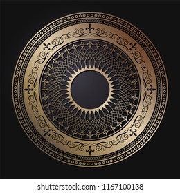 
Decorative round frame for design with floral ornament. Circle frame. A template for printing postcards, invitations, books, for textiles, engraving, wooden furniture, forging. Vector.
