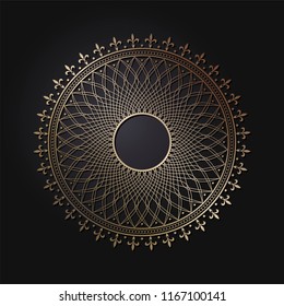Decorative round frame for design with floral ornament. A template for printing postcards, invitations, books, for textiles, engraving, wooden furniture, forging. Vector.