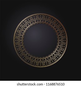 Decorative round frame for design with floral ornament. A template for printing postcards, invitations, books, for textiles, engraving, wooden furniture, forging. Vector.