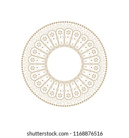 Decorative round frame for design with floral ornament. A template for printing postcards, invitations, books, for textiles, engraving, wooden furniture, forging. Vector.