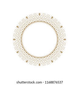 Decorative round frame for design with floral ornament. A template for printing postcards, invitations, books, for textiles, engraving, wooden furniture, forging. Vector.