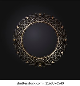 Decorative round frame for design with floral ornament. A template for printing postcards, invitations, books, for textiles, engraving, wooden furniture, forging. Vector.