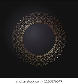 Decorative round frame for design with floral ornament. A template for printing postcards, invitations, books, for textiles, engraving, wooden furniture, forging. Vector.
