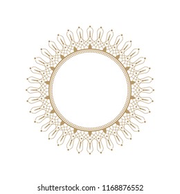 Decorative round frame for design with floral ornament. A template for printing postcards, invitations, books, for textiles, engraving, wooden furniture, forging. Vector.