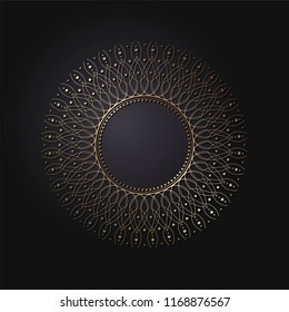 Decorative round frame for design with floral ornament. A template for printing postcards, invitations, books, for textiles, engraving, wooden furniture, forging. Vector.
