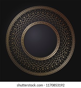 Decorative round frame for design with floral ornament. A template for printing postcards, invitations, books, for textiles, engraving, wooden furniture, forging. Vector.