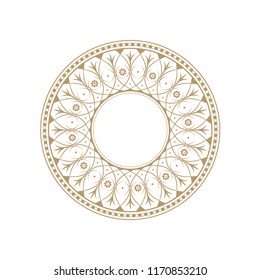 Decorative round frame for design with floral ornament. A template for printing postcards, invitations, books, for textiles, engraving, wooden furniture, forging. Vector.