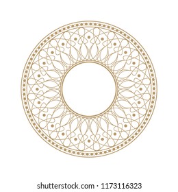 Decorative round frame for design with floral ornament. A template for printing postcards, invitations, books, for textiles, engraving, wooden furniture, forging. Vector.