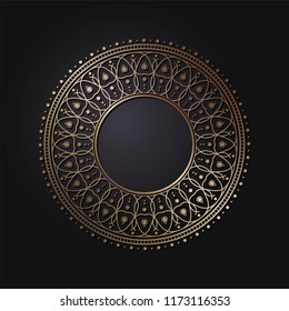 Decorative round frame for design with floral ornament. A template for printing postcards, invitations, books, for textiles, engraving, wooden furniture, forging. Vector.